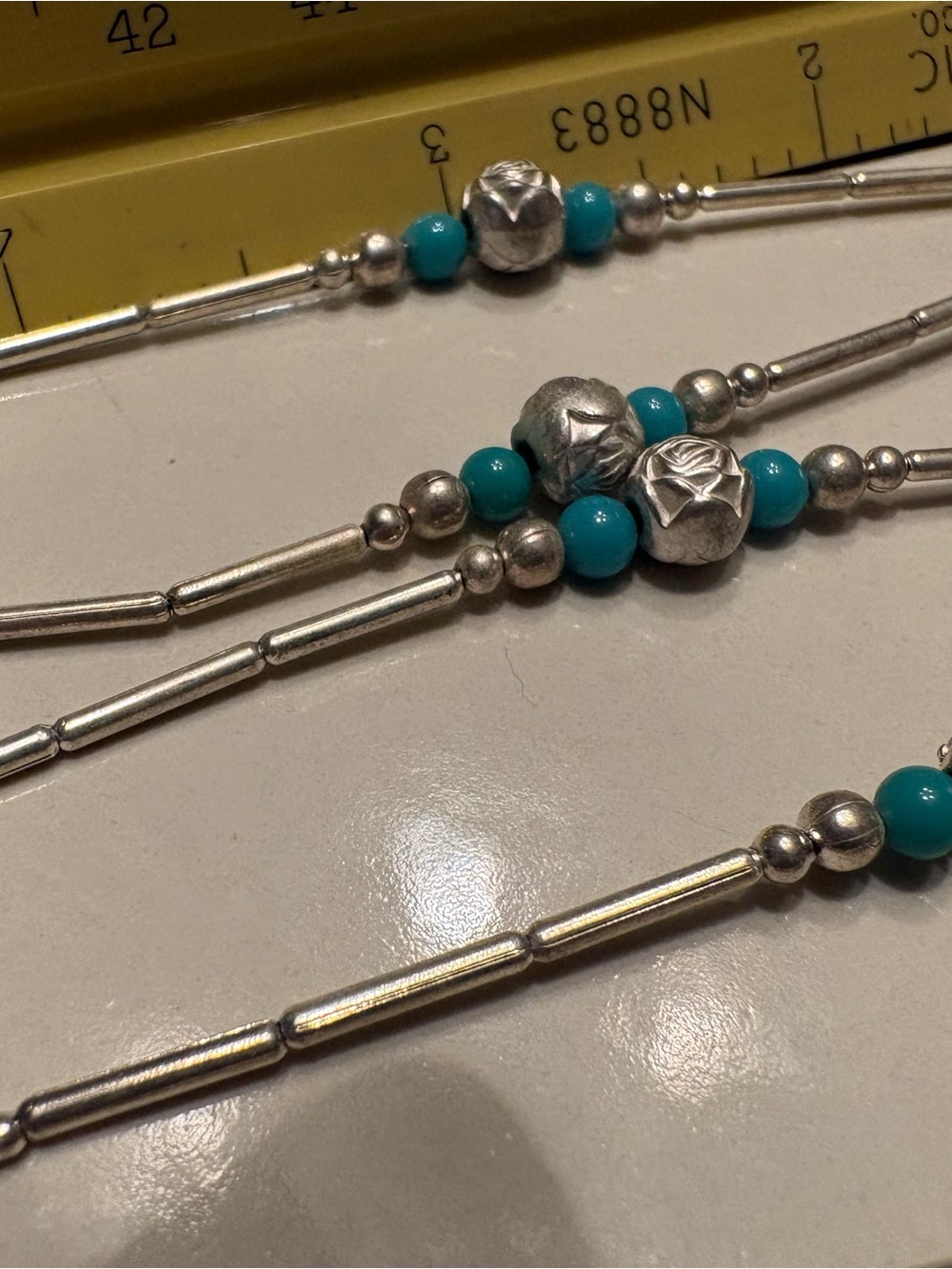 7 Turquoise Bead and Silver Tube Multi-Strand Bracelets